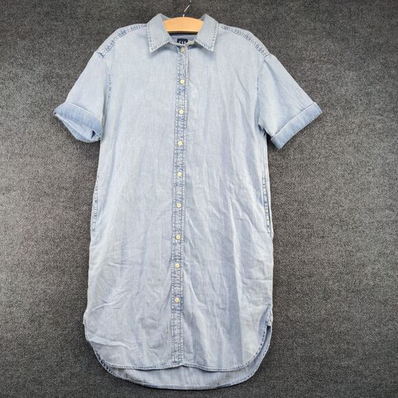 Gap Women's Button-Up Denim Shirt Dress Blue XS Short Sleeve Solid - Picture 2 of 13